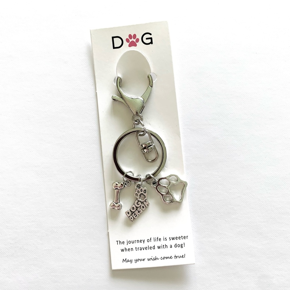 Silver Dog Keychain with Charms